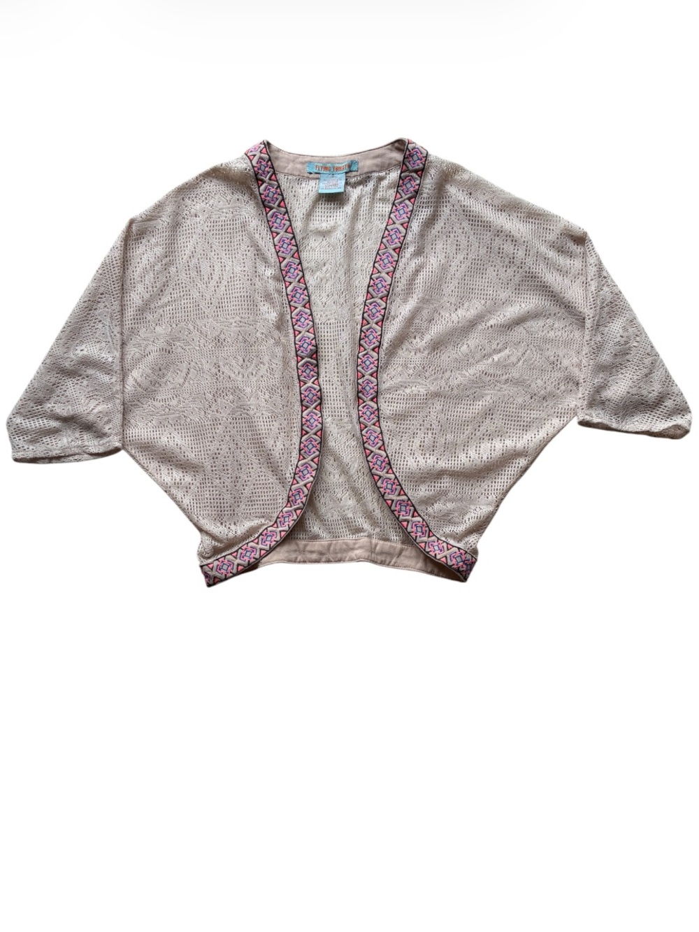 Flying Tomato Women's Tan Crochet Knit Shrug Cardigan Size Small